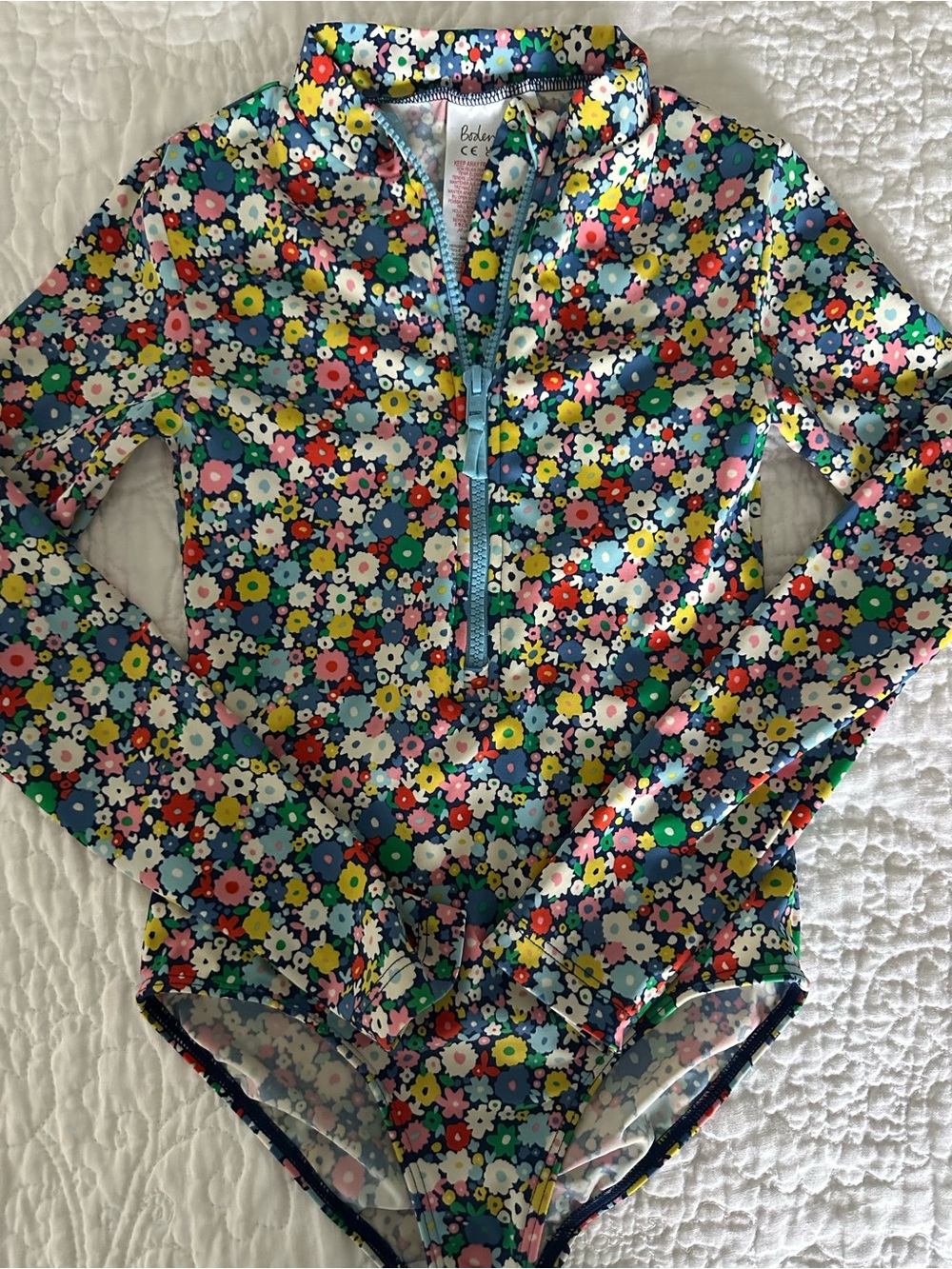 Mini Boden Multicolor Floral Long-Sleeve One-Piece Swimsuit 7-8 yrs 🌼